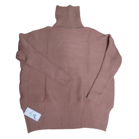 New Lillusory Womens Ribbed Knit Turtleneck Sweater Medium Camel Brown - Picture 12 of 13